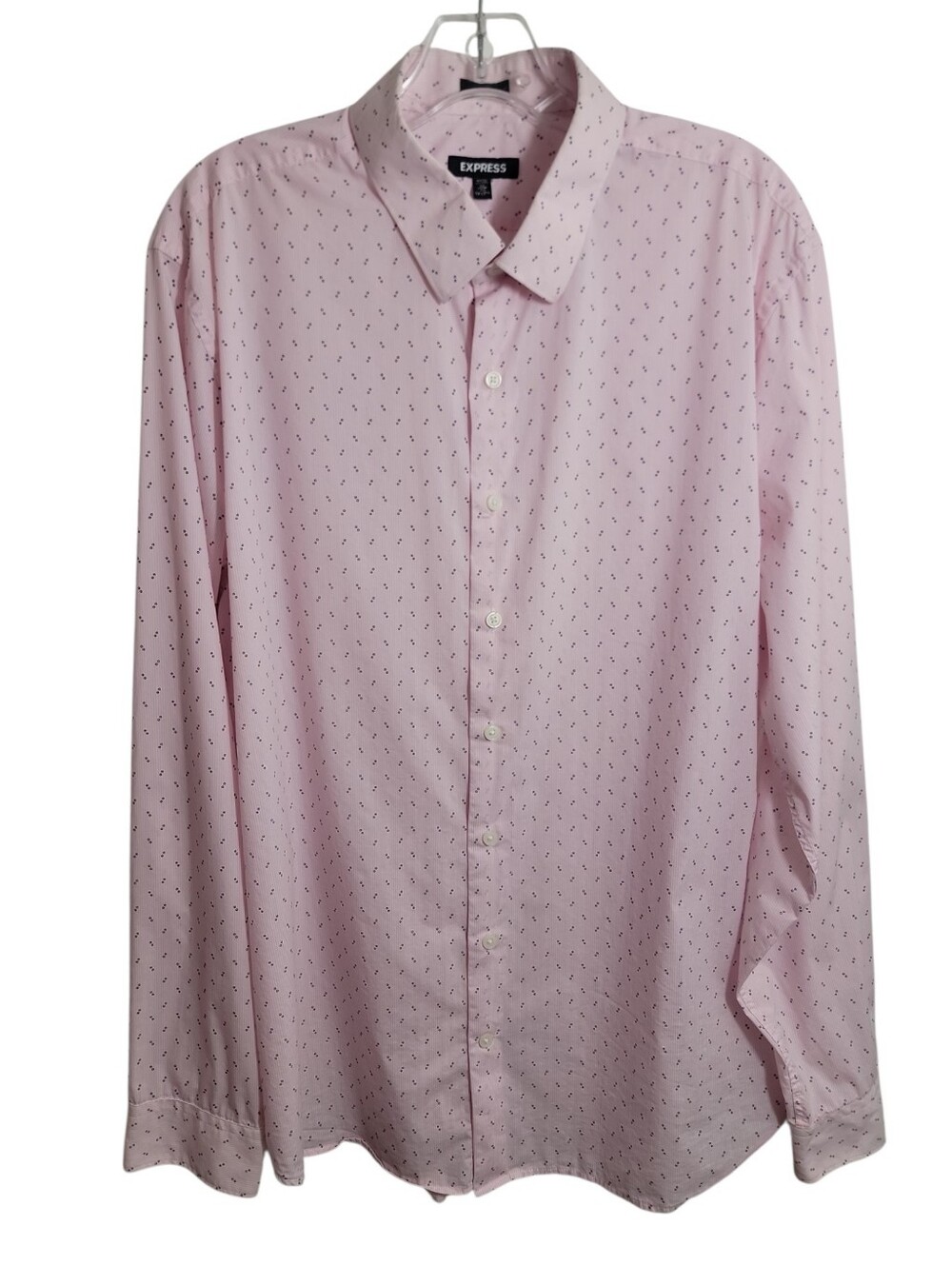 Express men's pink stripe black print button down slim fit dress shirt neck 17.5